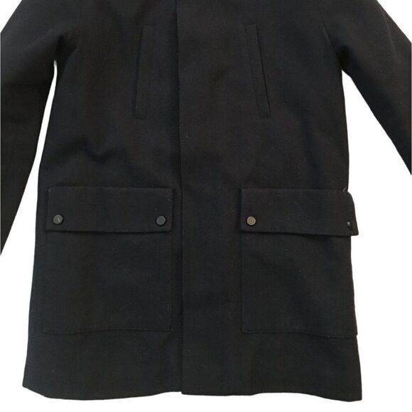 Zara Boys Hooded Coat Size 11/12 Black Wool Blend Zip Pockets Snap Closure - Picture 3 of 7